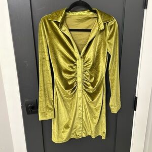 Cinched long sleeve velvet dress